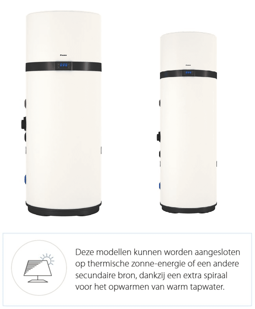 Daikin Altherma M HW PCV-modellen — extra inlaat en uitlaat voor zonneboileraansluiting